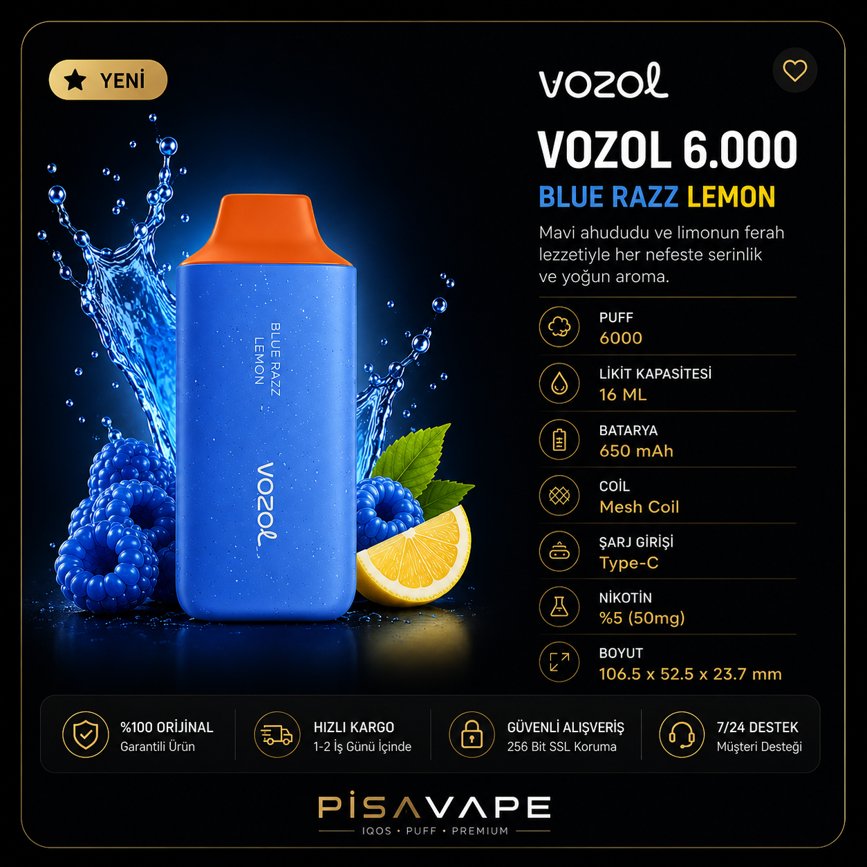 Vozol 6.000 – Blue Razz Lemon