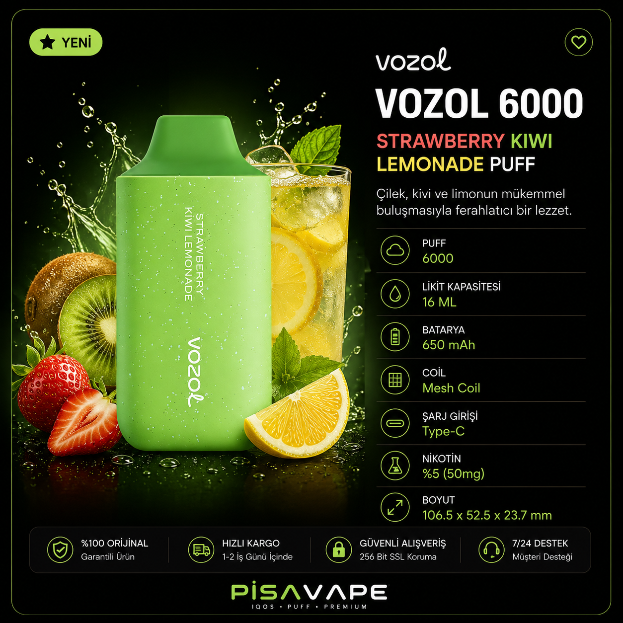 Vozol 6.000 – Strawberry Kiwi Lemonade