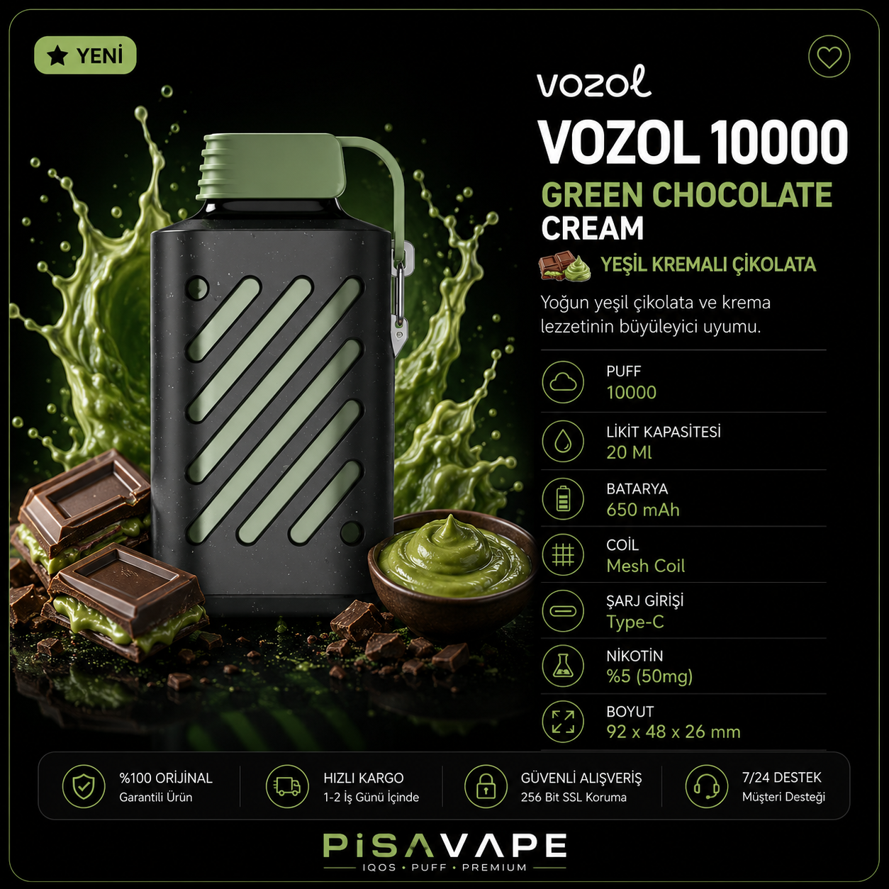 Vozol 10.000 – Green Chocolate Cream Puff