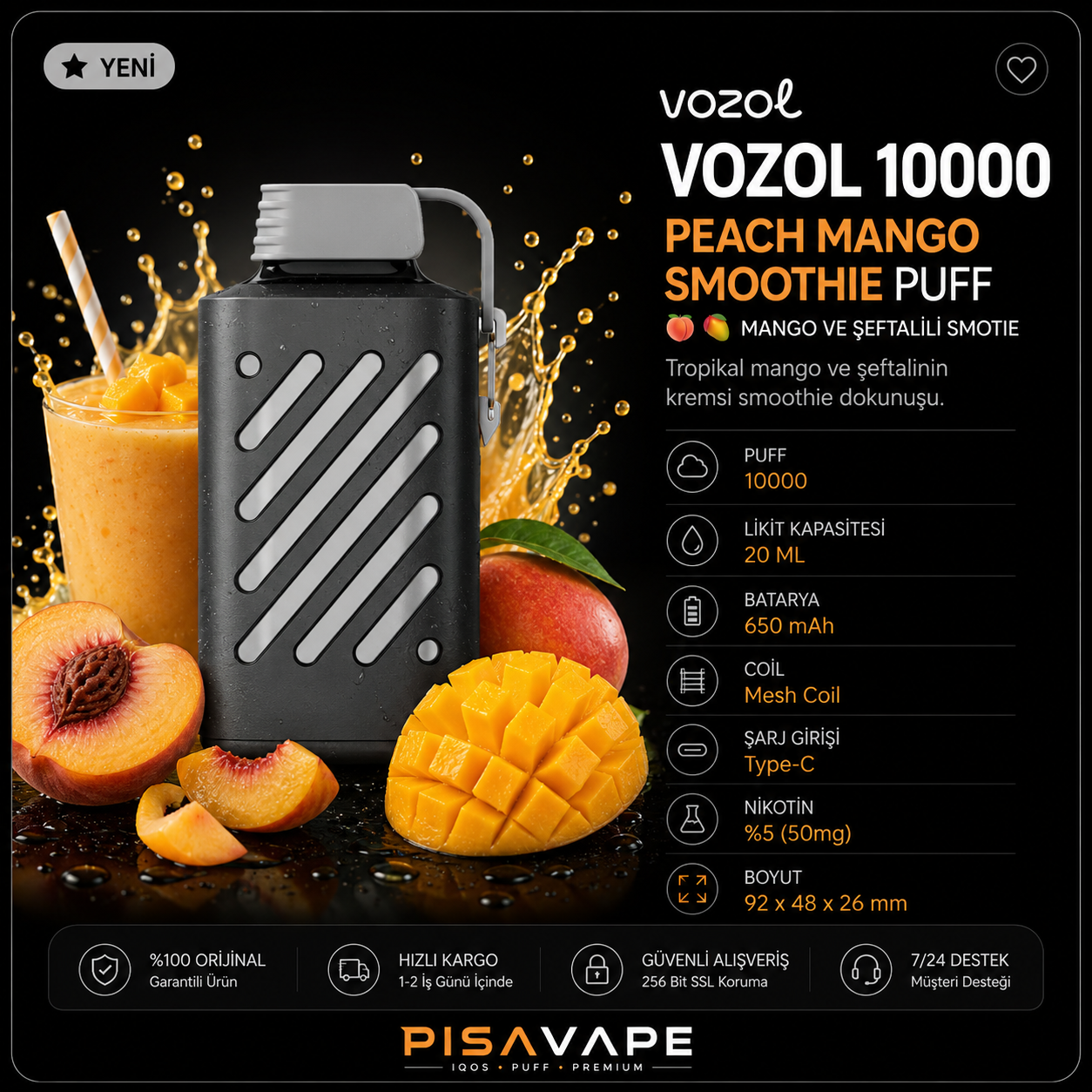 Vozol 10.000 – Peach Mango Smoothie Puff