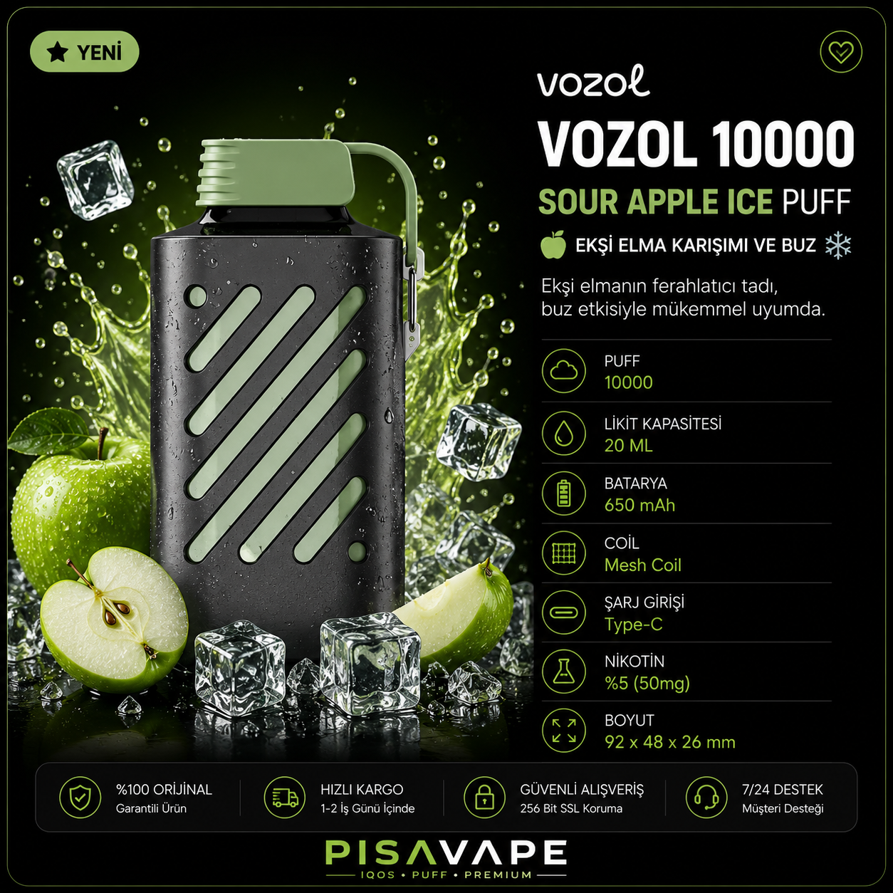 Vozol 10000 – Sour Apple ice Puff