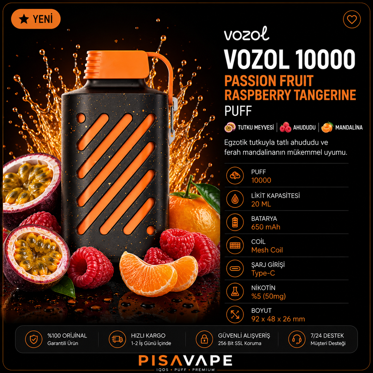 Vozol 10.000 – Passion Fruit Raspberry Tangerine Puff